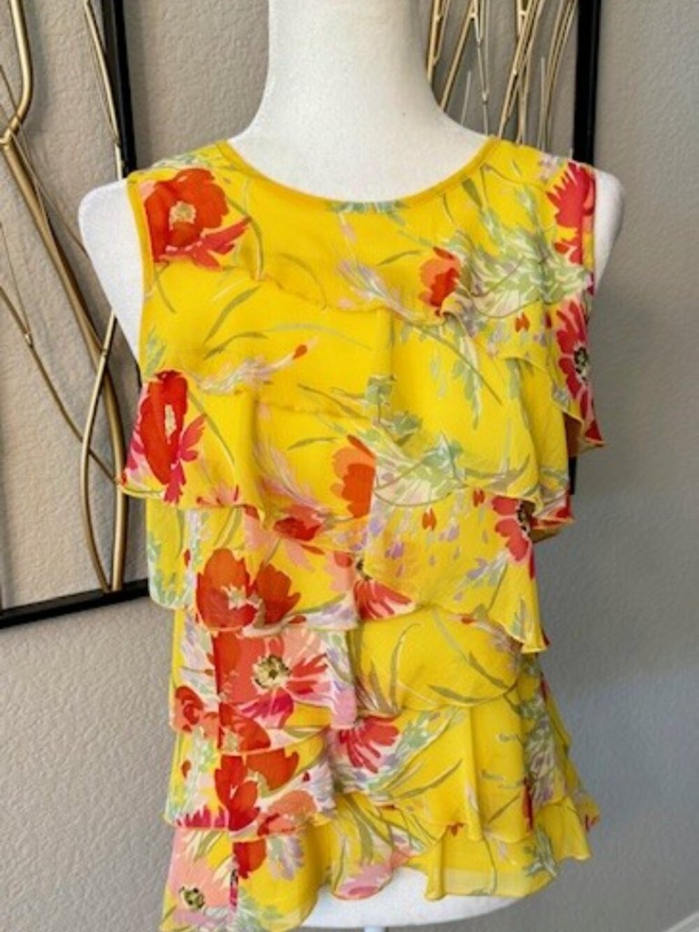 SPENCE Yellow Floral Ruffled Blouse